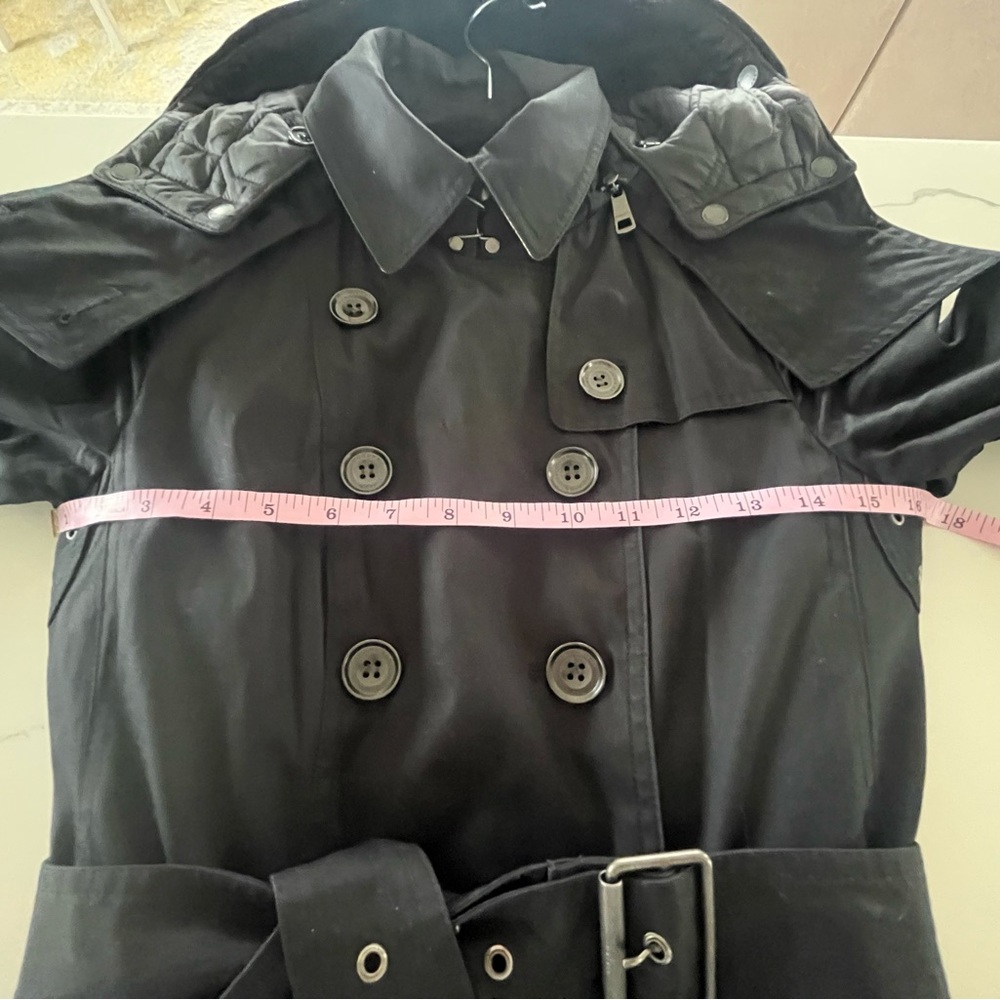 Burberry Trench Rain Coat Black Belted Jacket with Removable Liner & Hood Size 4 - Picture 7 of 16